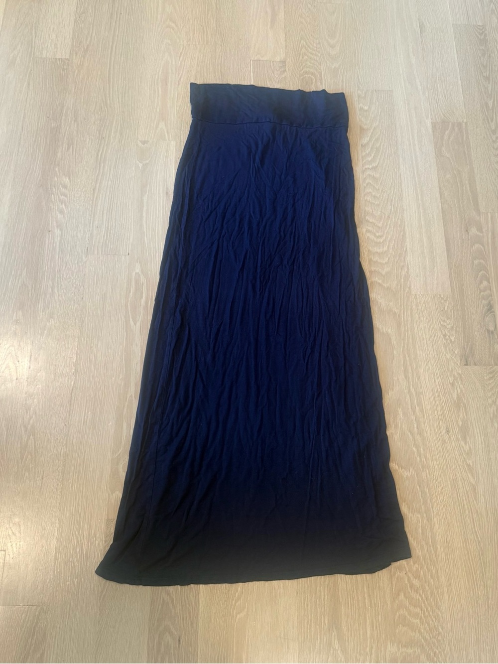 Women’s Navy Maxi Skirt - Comfortable Fold-Over Waist